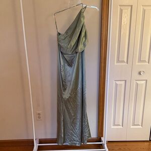 Cider Sage One-Shoulder Satin Dress